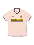 Juventus 2003/04 pink away jersey with check pattern, black trim, Nike logo and Fastweb sponsor
