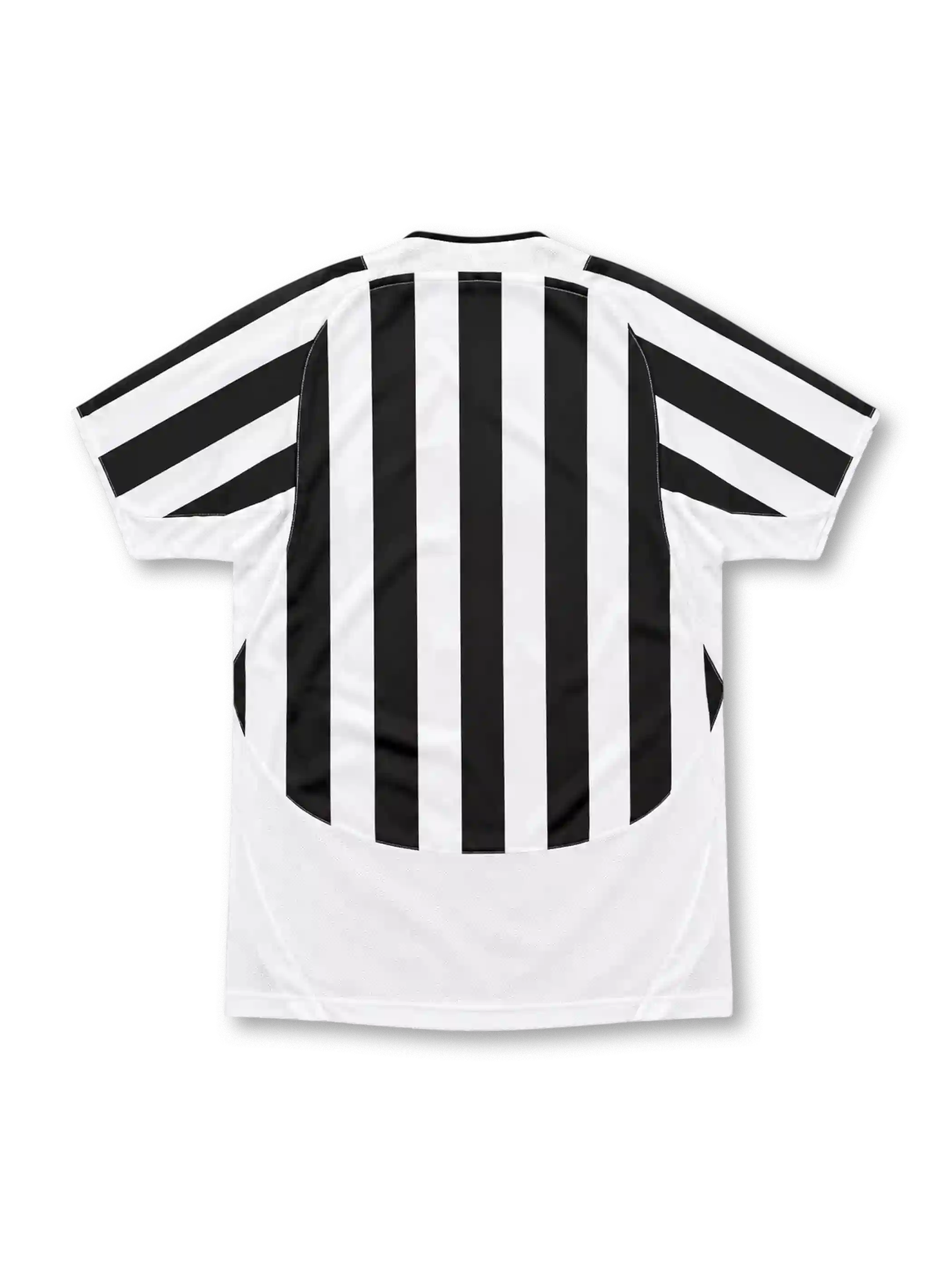 Juventus 2003/04 black and white striped home jersey with gold Nike logo, two-star crest and Fastweb sponsor