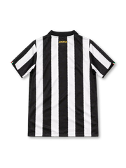 Juventus 2010/11 black and white striped home jersey with polo collar, gold Nike logo, club crest and BetClic sponsor