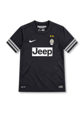 Juventus 2012/13 black away jersey with white striped sleeve bands, Nike logo, club crest and Jeep sponsor