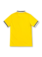 Juventus 2014/15 yellow away jersey with black and white striped polo collar, Nike logo, club crest and Jeep sponsor