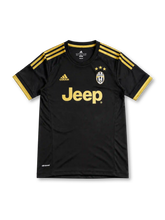 Juventus 2015/16 black third jersey with gold adidas stripes, three-star crest and gold Jeep sponsor