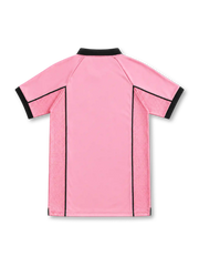 Juventus 1997/98 pink away jersey with black polo collar, centenary logo, Kappa logo and Sony MiniDisc sponsor