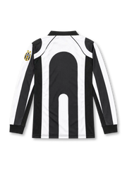 Juventus 1997/98 black and white striped long-sleeve home jersey with polo collar, mesh panels, Kappa logo and Sony MiniDisc sponsor