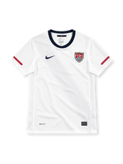 USA 2010 white home jersey with tonal diagonal sash, navy collar, red sleeve stripes and US Soccer crest