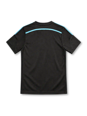 Marseille 2014/15 away jersey in black with blue chest stripes, adidas branding, white club crest and Intersport sponsor.