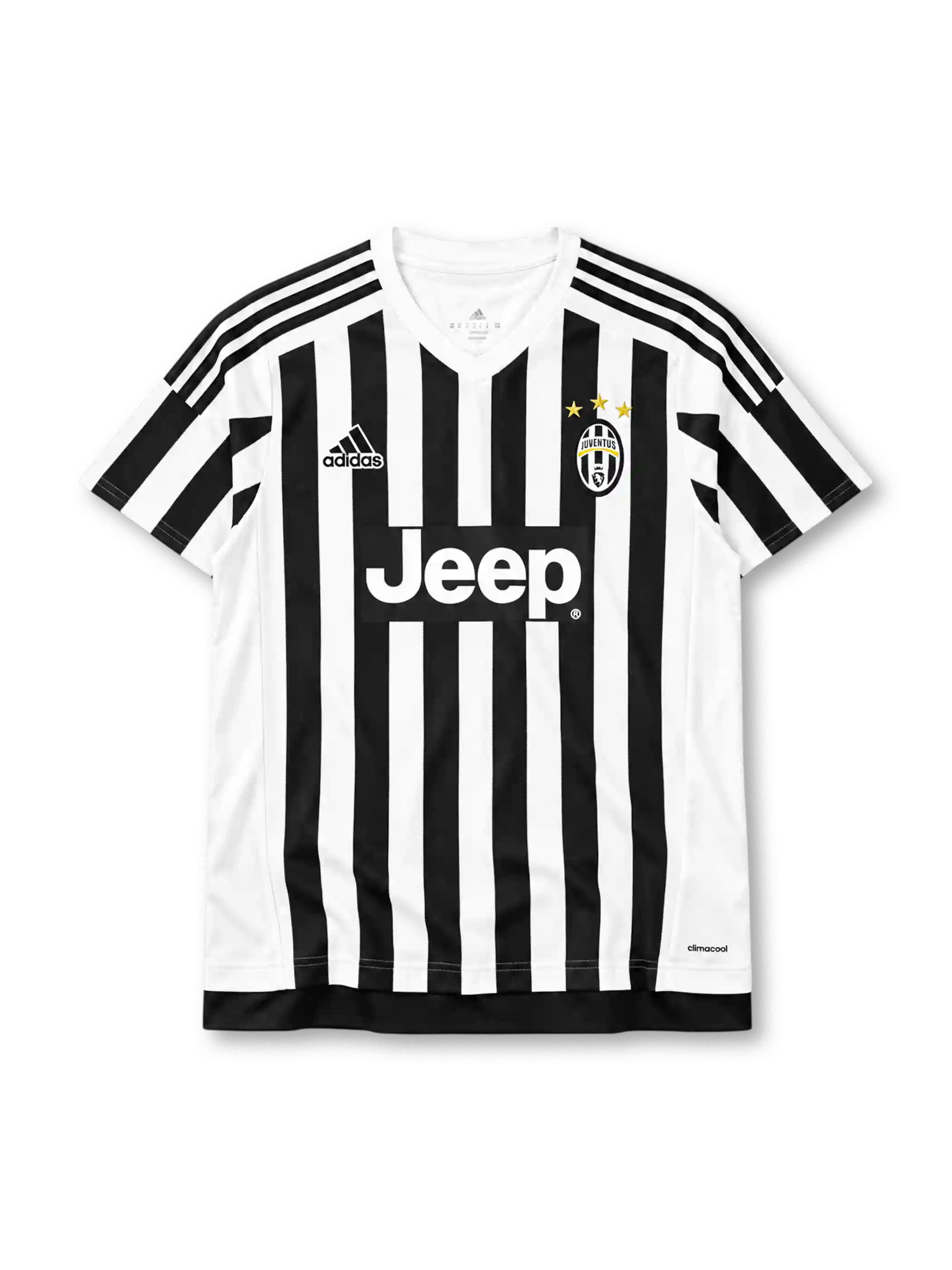 Juventus 2015/16 home retro jersey with black and white stripes and Jeep sponsor