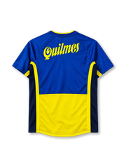 Boca Juniors 2001/02 home jersey in royal blue with yellow chest band and Quilmes sponsor