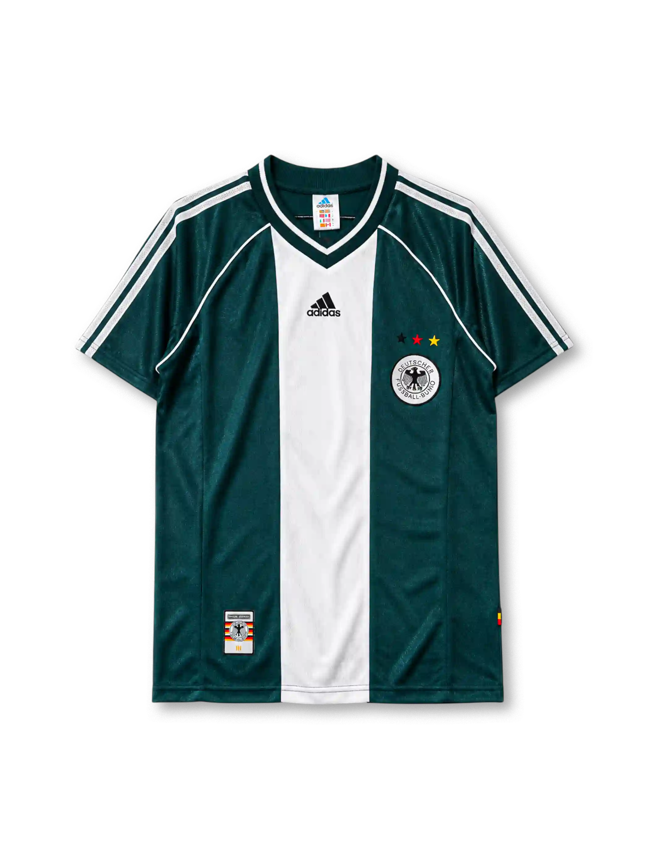 Germany 1998 away jersey in green with white panel