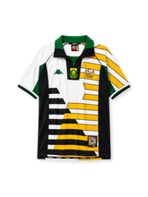 South Africa 1998 home jersey with black, gold, and white diagonal design