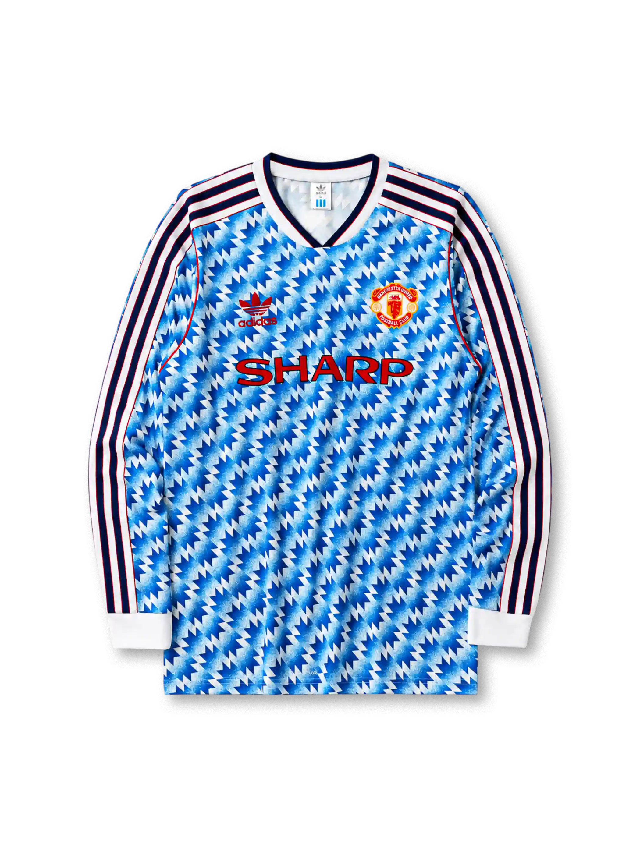 Manchester United 1990-92 long sleeve away jersey with blue flash pattern