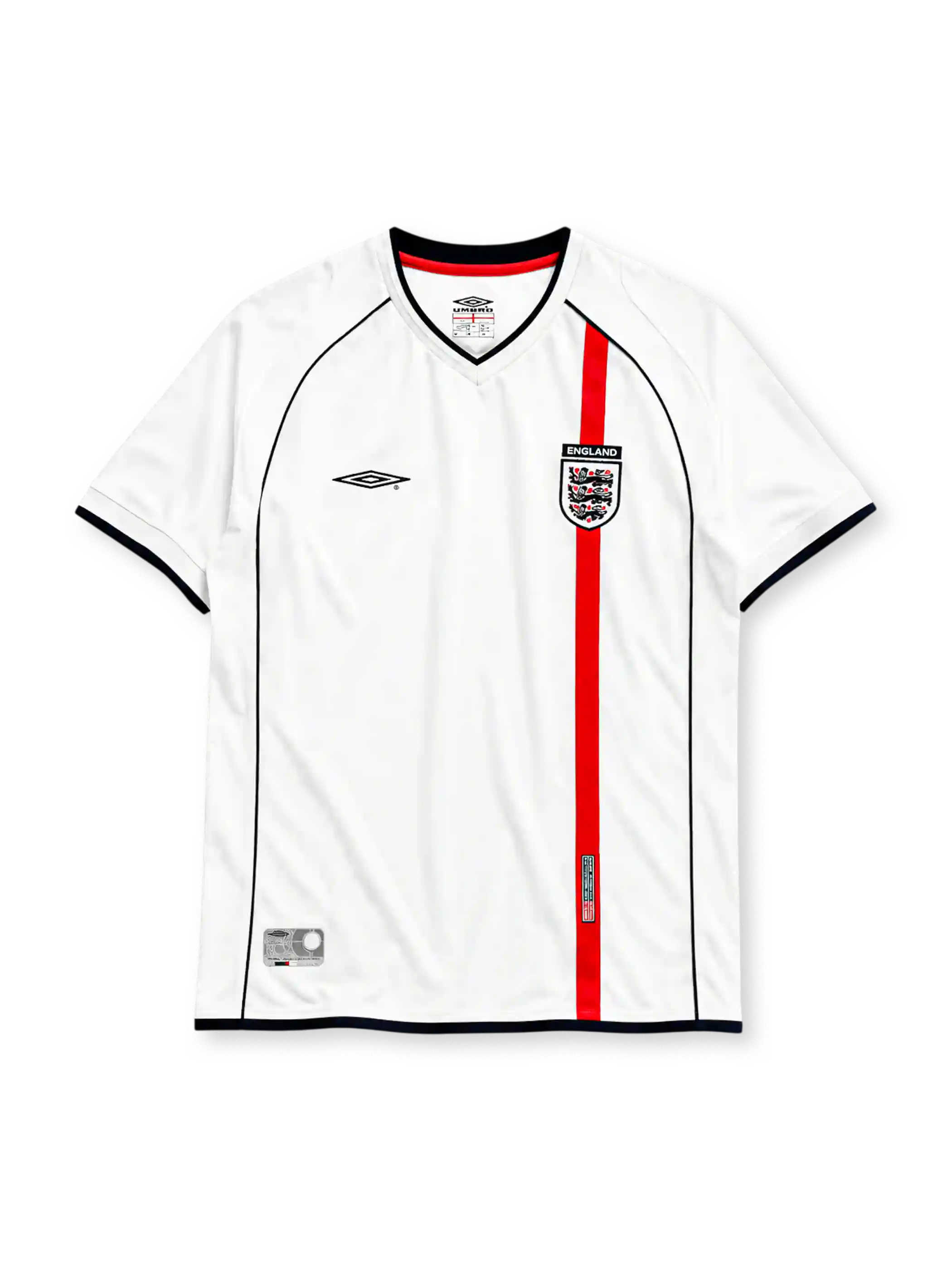 England 2001-03 home jersey in white with central red stripe