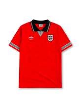 England 1990 away jersey in red with black collar