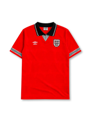 England 1990 away jersey in red with black collar