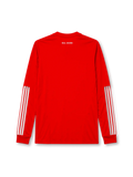 Real Madrid 2011-12 long sleeve third jersey, front view, red body, white adidas three-stripe long sleeve detailing, crew neck collar, adidas logo, club crest, bwin sponsor logo, Climacool label