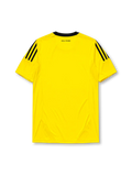 Real Madrid 2011-12 goalkeeper jersey, front view, bright yellow body, black adidas three-stripe shoulder detailing, crew neck collar, LFP league patch, adidas logo, club crest, bwin sponsor logo, Climacool label