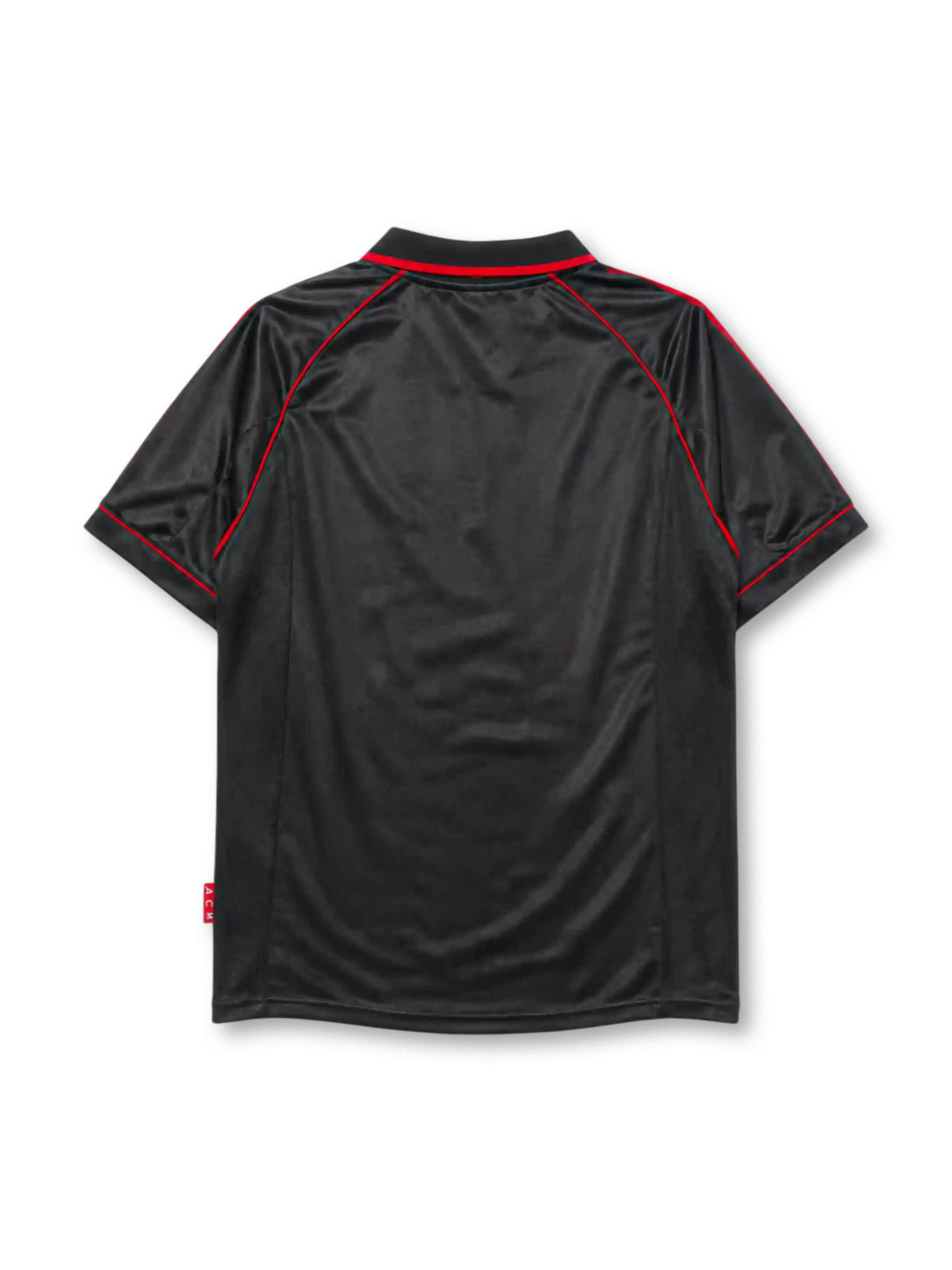 AC Milan 1998-99 third jersey, front view, black body with red hooped chest stripes, adidas three-stripe shoulder detailing, championship star, adidas logo, club crest, Opel sponsor logo