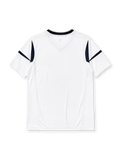 LA Galaxy 2012 home jersey, front view, white body with navy diagonal diamond-pattern sash, adidas three-stripe shoulder detailing, MLS Cup Champion patch, MLS league patch, club crest, Herbalife sponsor logo