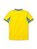 Lazio 1998-99 away jersey, front view, bright yellow body with sky blue chest band, yellow polo-style collar with black and blue trim, black Puma logo, S.S. Lazio eagle crest, Cirio sponsor logo and badge, sky blue cuffs