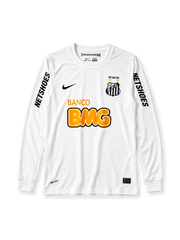 Santos FC 2012-13 white home long-sleeve retro football jersey with Banco BMG sponsor