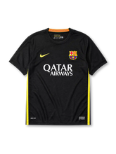 Barcelona 2013-14 black third retro football jersey with Qatar Airways sponsor