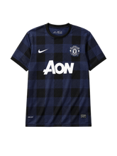 Manchester United 2013-14 navy check away retro football jersey with Aon sponsor
