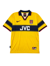 Arsenal 1997-99 yellow away retro football jersey with JVC sponsor