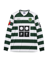 Sporting CP 2001-03 green white home long-sleeve retro football jersey with PT sponsor