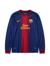 Barcelona 2012-13 blue red home long-sleeve retro football jersey with Qatar Foundation sponsor
