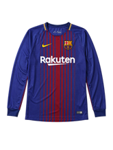 Barcelona 2017-18 blue garnet home long-sleeve retro football jersey with Rakuten sponsor
