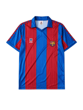 Barcelona 1989/92 home football jersey by Meyba with blaugrana stripes