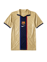 Barcelona 2001/02 away football jersey by Nike in gold and navy