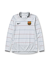 Barcelona 2003/04 away football jersey by Nike in white with thin stripes