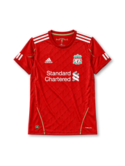 Liverpool 2010/11 home football jersey by Adidas with Standard Chartered sponsor logo