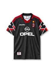 AC Milan 1997-98 third jersey Lotto front view black red graphic sleeves