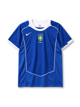 Brazil 2004 away jersey Nike front view blue five star crest