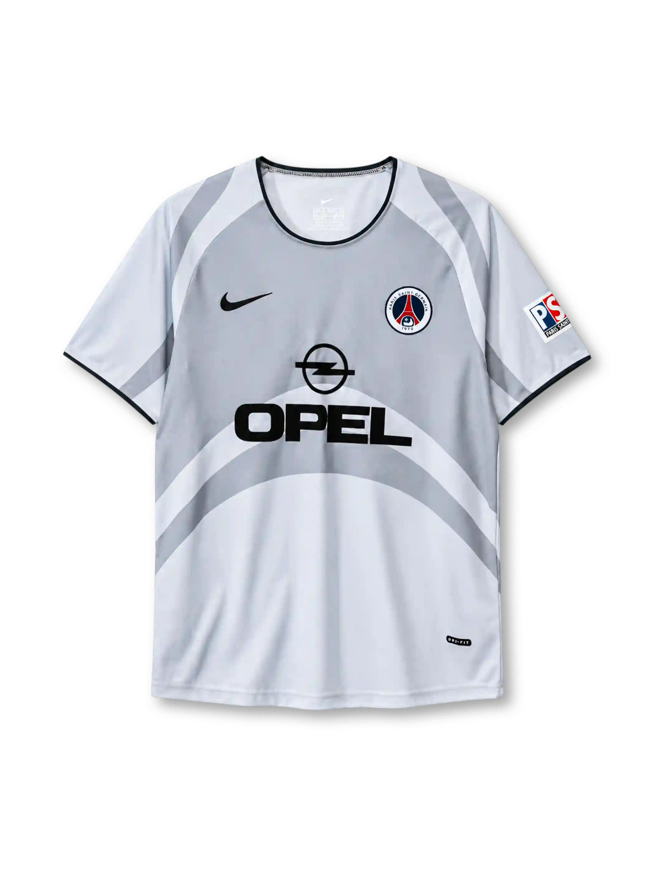 Paris Saint-Germain 2001-02 away jersey Nike front view white grey swirl