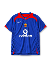 Manchester United 2005-06 away jersey Nike front view blue red yoke