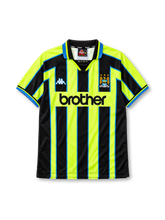 Manchester City 1998-99 away jersey Kappa front view neon yellow black stripes