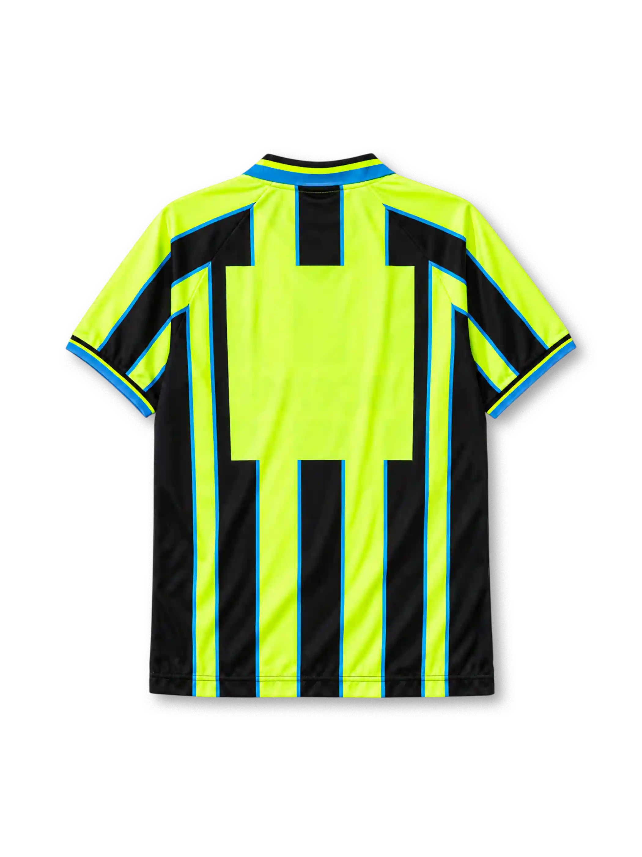 Manchester City 1998-99 away jersey Kappa front view neon yellow black stripes