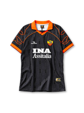AS Roma 1999-2000 away jersey Diadora front view black orange wing sleeves