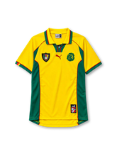 Cameroon 1998-99 away jersey Puma front view yellow green side panels