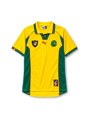 Cameroon 1998-99 away jersey Puma front view yellow green side panels