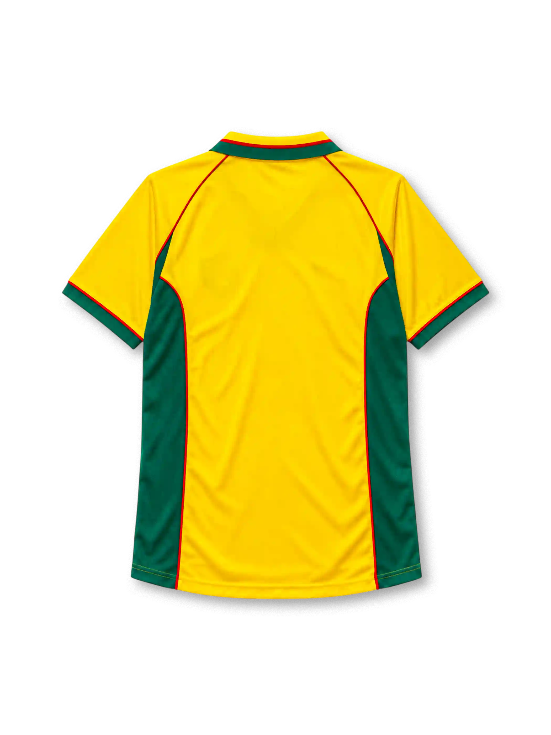 Cameroon 1998-99 away jersey Puma front view yellow green side panels