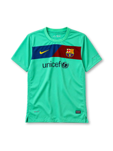 FC Barcelona 2010-11 away jersey Nike front view mint green Unicef