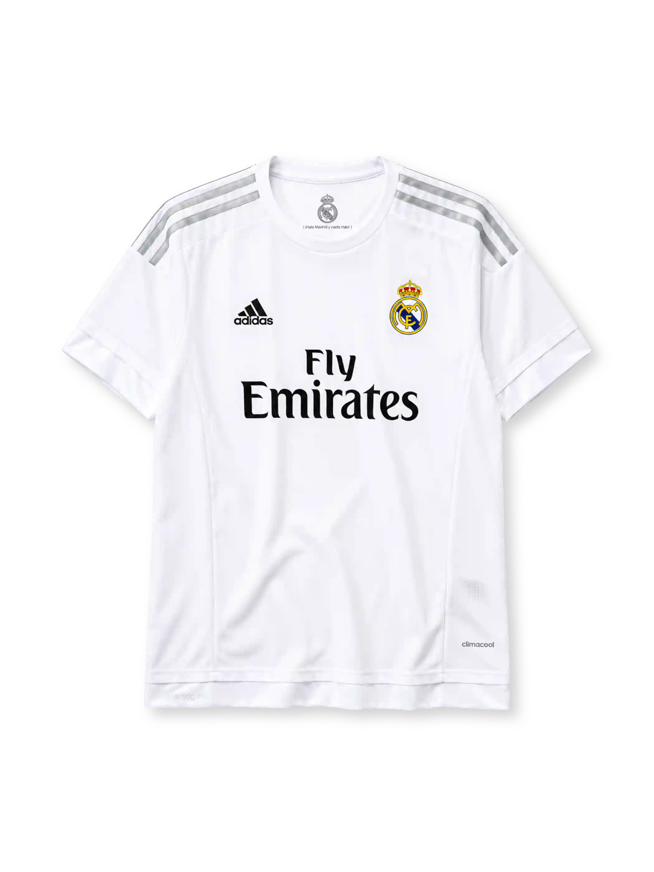 Real Madrid 2015-16 home jersey adidas front view white grey stripes