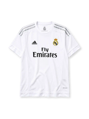Real Madrid 2015-16 home jersey adidas front view white grey stripes