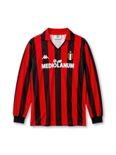 AC Milan 1988/89 long-sleeve home football jersey by Kappa with Mediolanum sponsor logo and scudetto shield