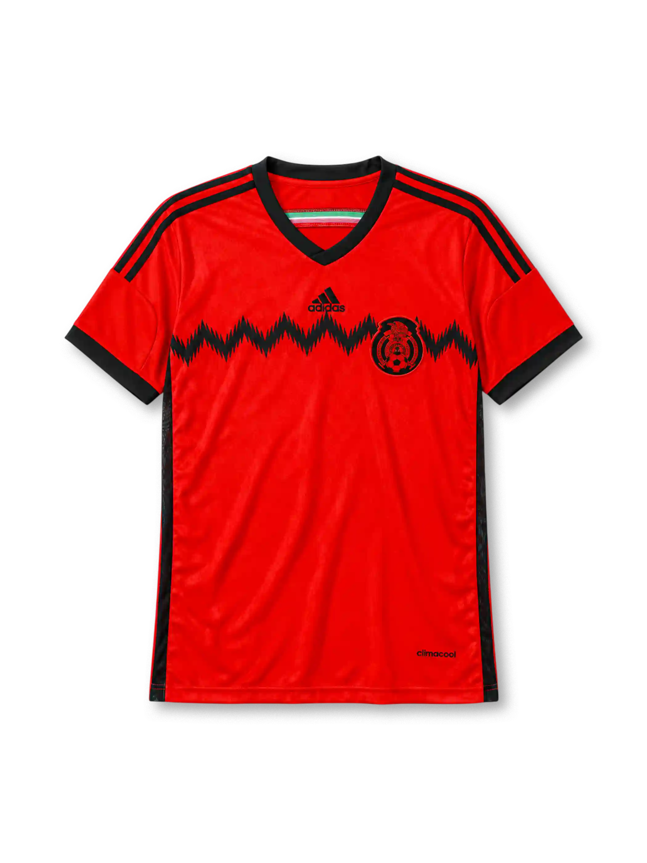 Mexico 2014 away jersey in red with black zigzag pattern and federation eagle crest