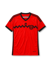 Mexico 2014 away jersey in red with black zigzag pattern and federation eagle crest